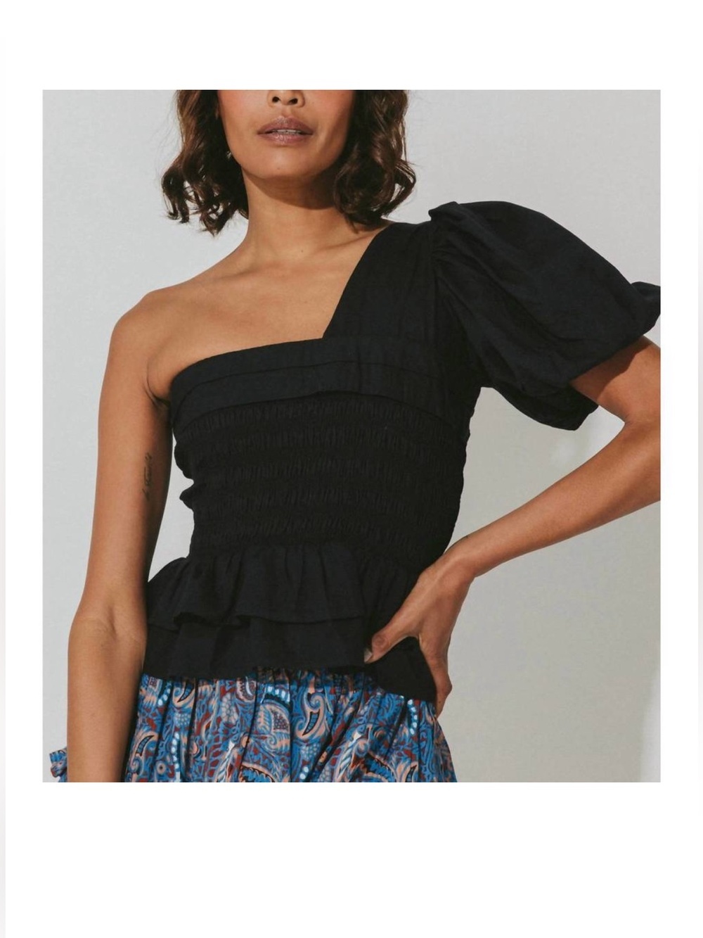 Cleobella Kassi One Shoulder Puff Sleeve Smocked Top